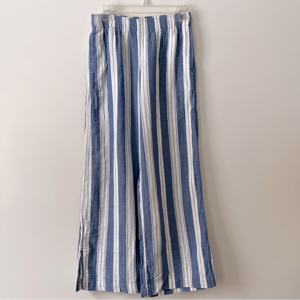 Old Navy Wide Leg Pull On Pants XS Cotton Blue White Stripe Coastal Lightweight